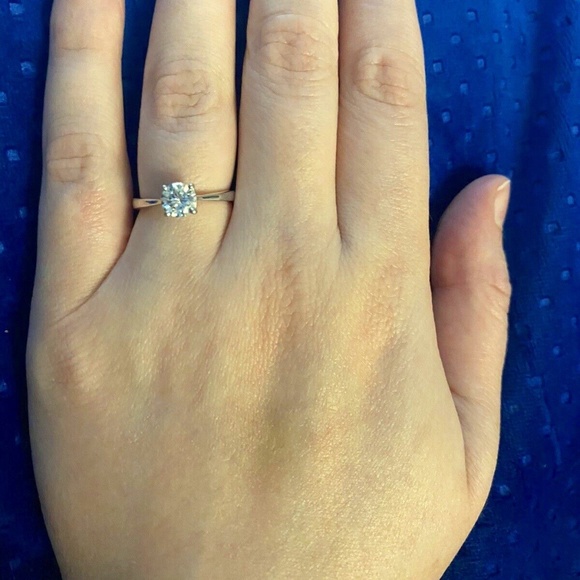 Engagement Ring Solitaire 14k White Gold Band Moissanite Rosados Box 6.5 sz - Picture 1 of 4
